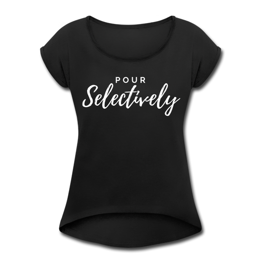 Pour Selectively Roll Cuff T-Shirt - black