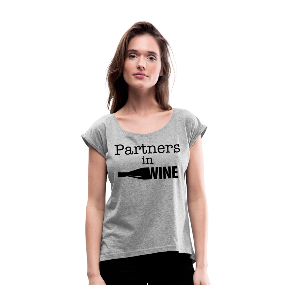 Partners In Wine Roll Cuff T-Shirt - heather gray