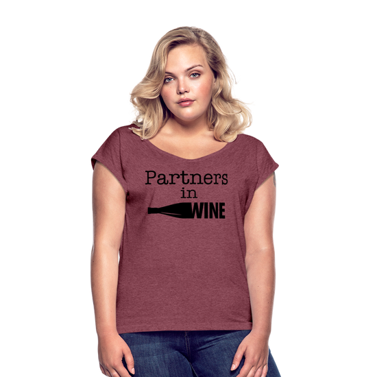 Partners In Wine Roll Cuff T-Shirt - heather burgundy