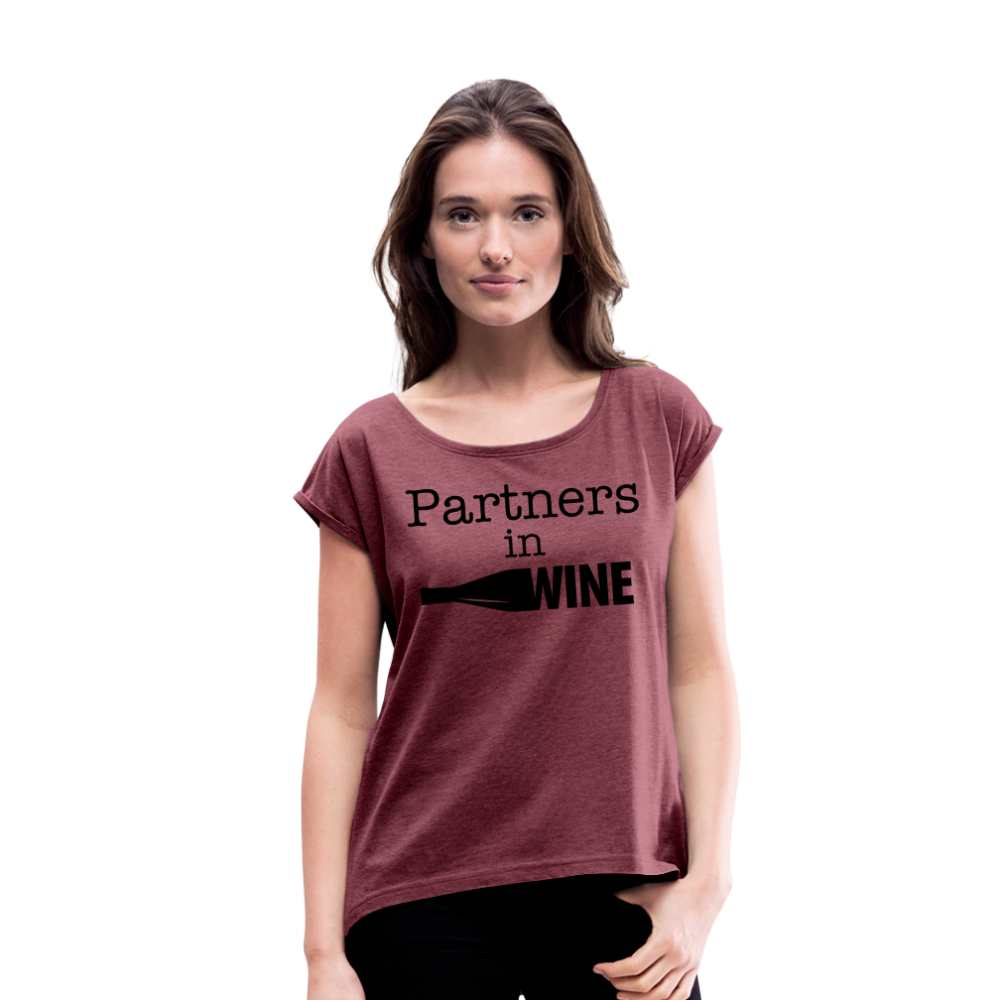 Partners In Wine Roll Cuff T-Shirt - heather burgundy