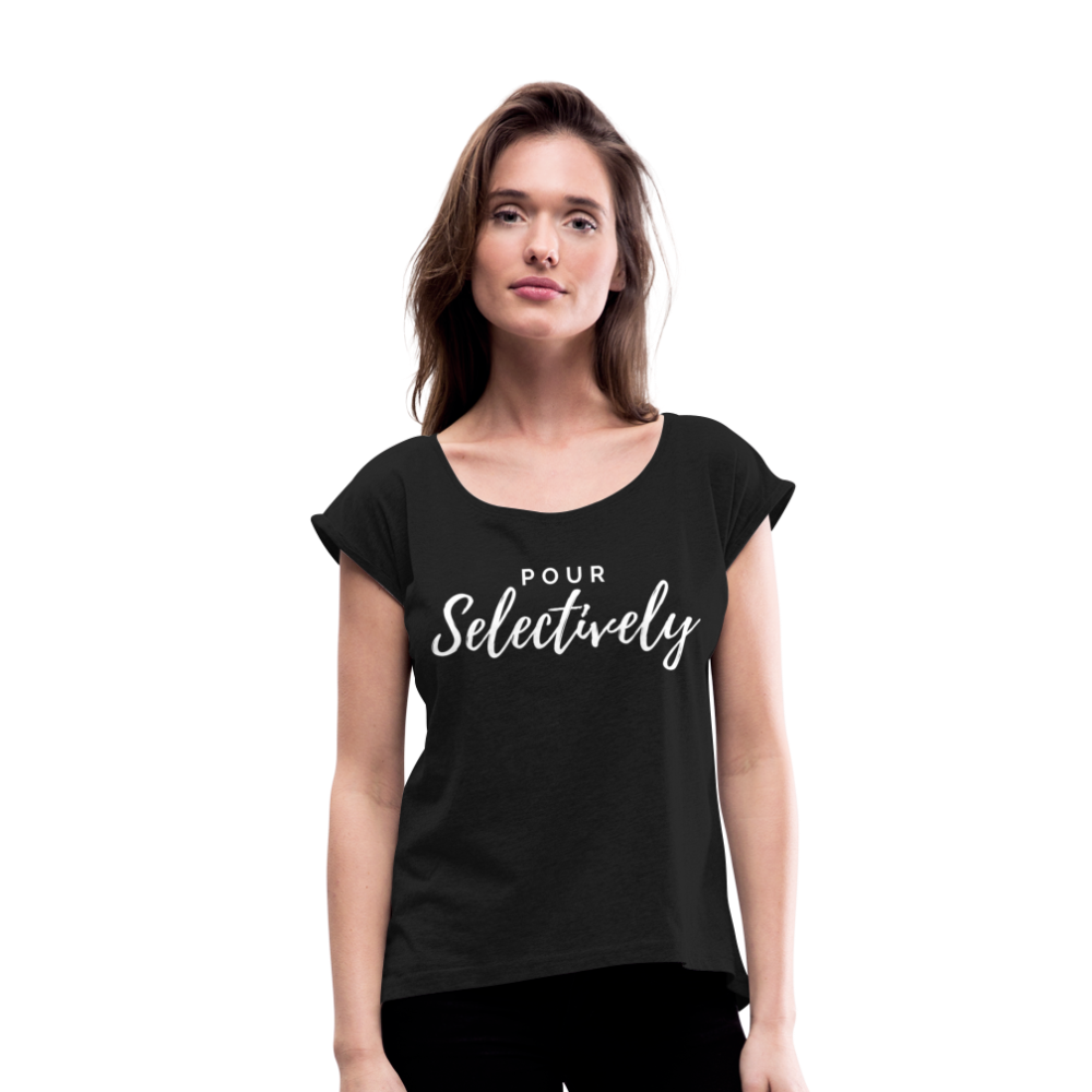 Pour Selectively Roll Cuff T-Shirt - black