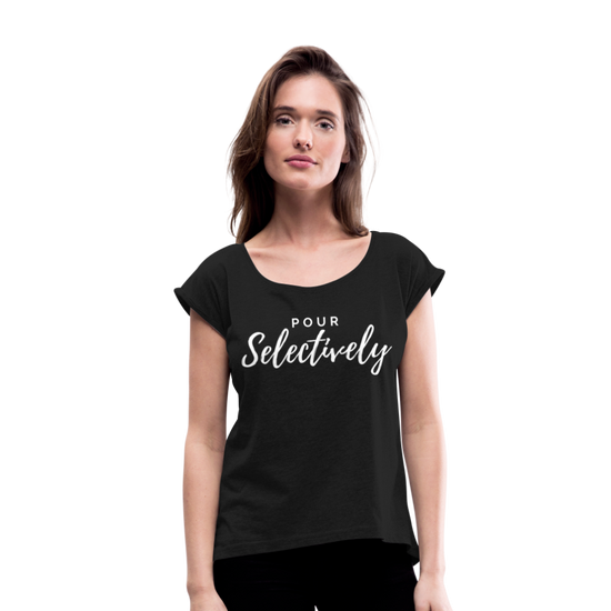 Pour Selectively Roll Cuff T-Shirt - black