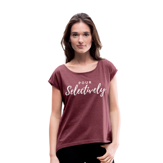 Pour Selectively Roll Cuff T-Shirt - heather burgundy