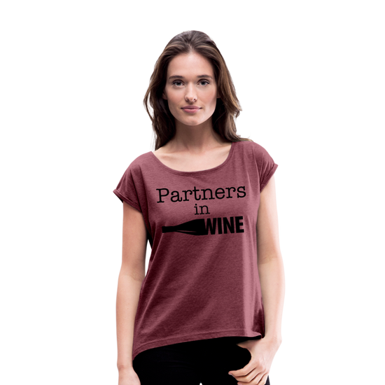 Partners In Wine Roll Cuff T-Shirt - heather burgundy