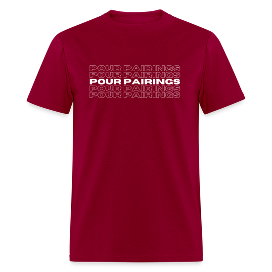 Pour Pairings T-Shirt (White Letters) - dark red